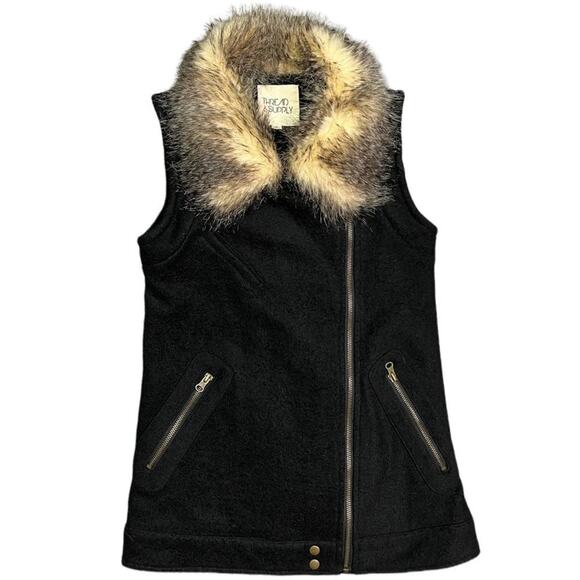THREAD & Supply Wool Blend Knit Back Moto Vest Faux Fur Small - Picture 2 of 6